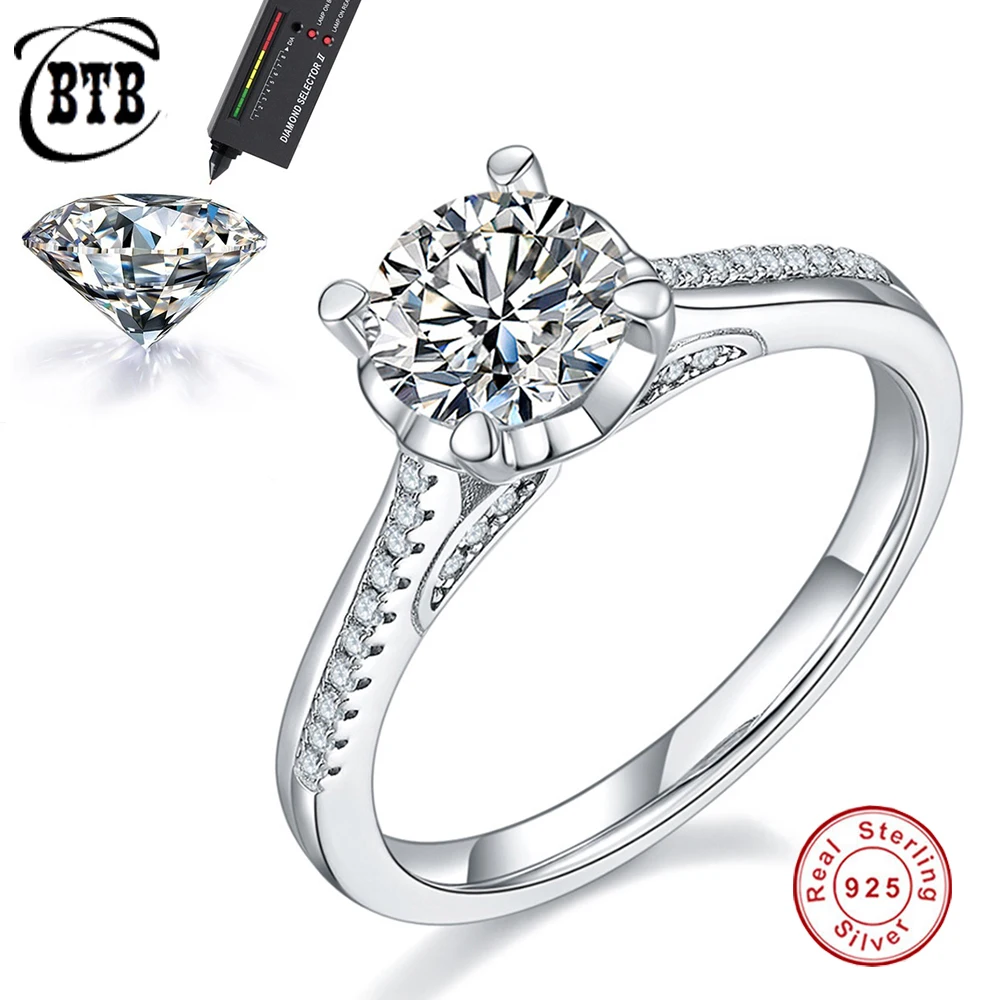 

Новинка, роскошное женское кольцо CBTB из 100% стерлингового серебра 925 пробы с муассанитом 1 карат, обручальное свадебное кольцо, оптовая прода...