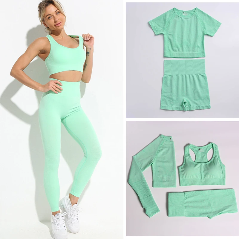 

Women Vital Seamless Yoga Set Fitness Short Sleeve Crop Top Shirts Running Shorts Yoga Leggings Sports Bra Workout Clothes Suit