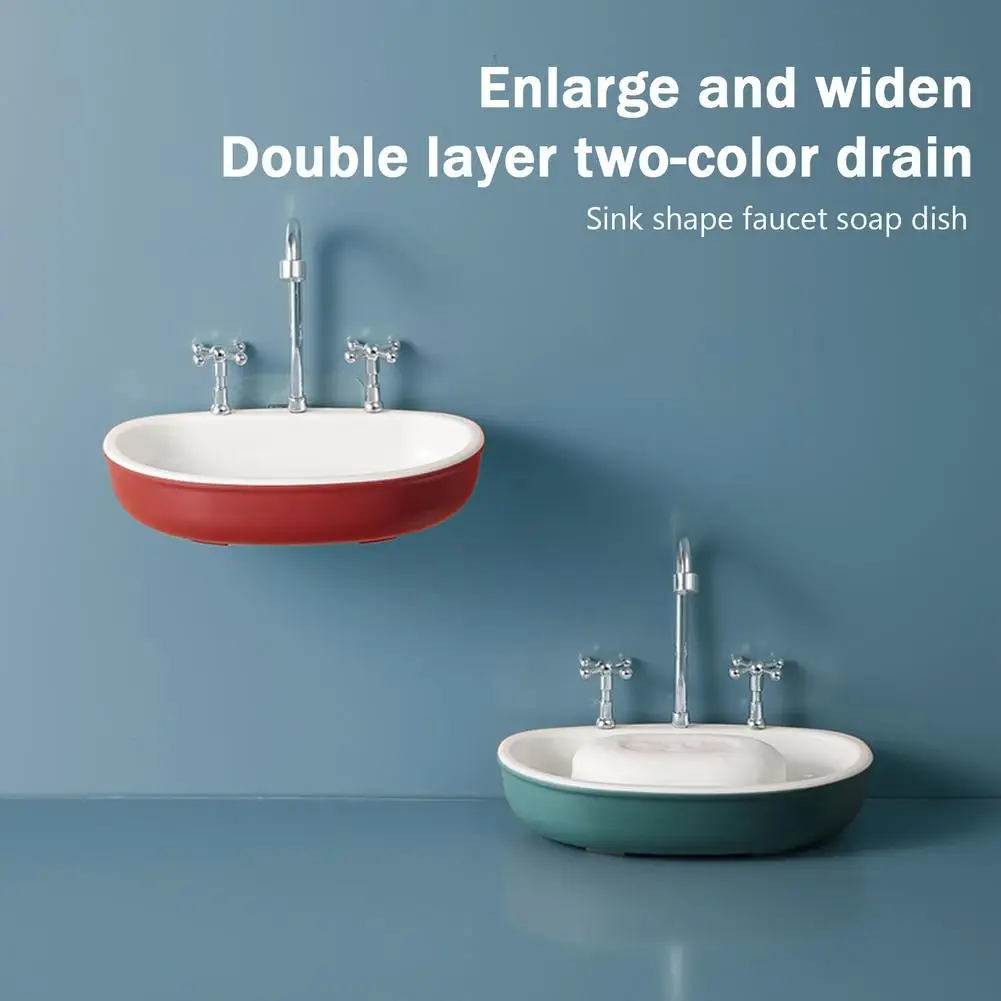 

1PCS Faucet Shape Draining Soap Dish Portable Bathroom Products Double Layer ABS Soap Box 2 Colors Eco-friendly Bathroom Product
