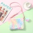 Новый модный детский кошелек для девочек, сумка для телефона, милая сумка на плечо на молнии, Радужный плюшевый Кошелек, Детский кошелек для ключей и монет, миниатюрная сумка