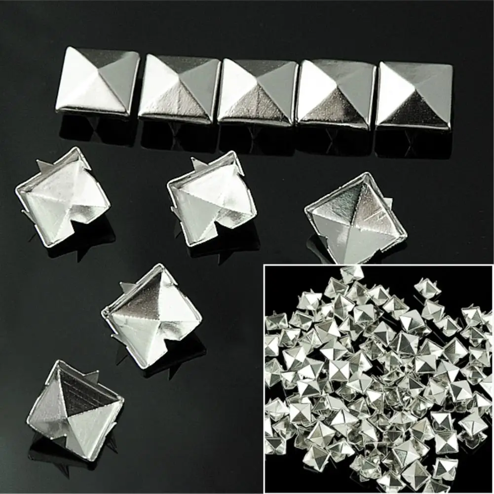 

100PCS DIY 10mm Silver Pyramid Studs Nailheads Garment Rivet Punk Spike For Clothes Bag Leather Craft Bracelets Clothes Shoes