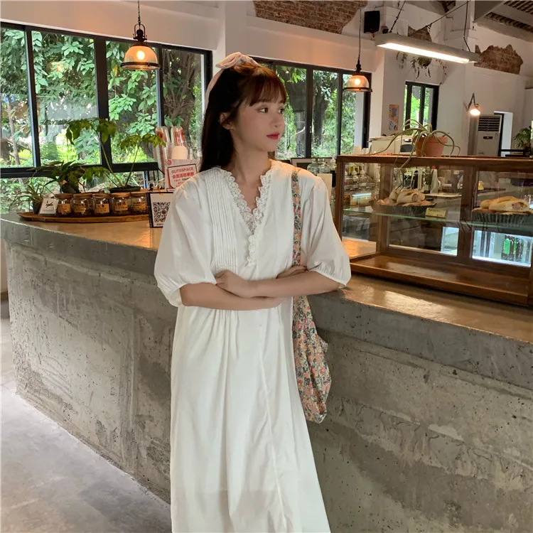 

Chic v-neck lace dress women 9270#