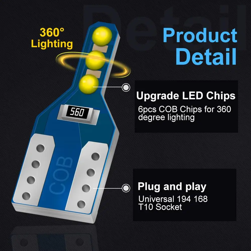 10 шт. T10 W5W супер яркие светодиодные лампы 6SMD моноблочные чипы 194 168 WY5W 501 2825 Авто