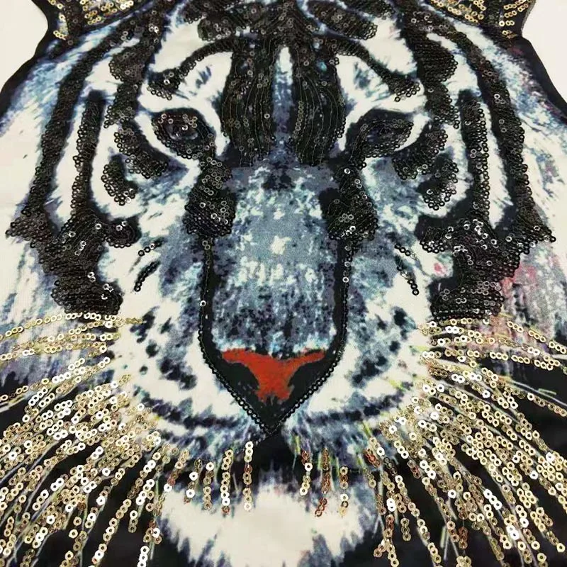 2 шт. большие модные бусины с головой тигра вышитые блестками нашивки для одежды