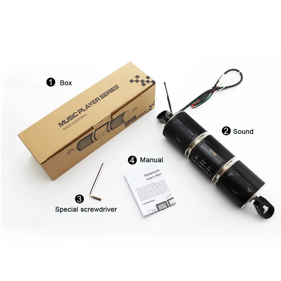 

Motorcycle Speaker Bluetooth V2.1+ EDR Audio Water-resistant Motorbike Stereo Speaker Moto FM Radio AUX USB TF MP3 Player