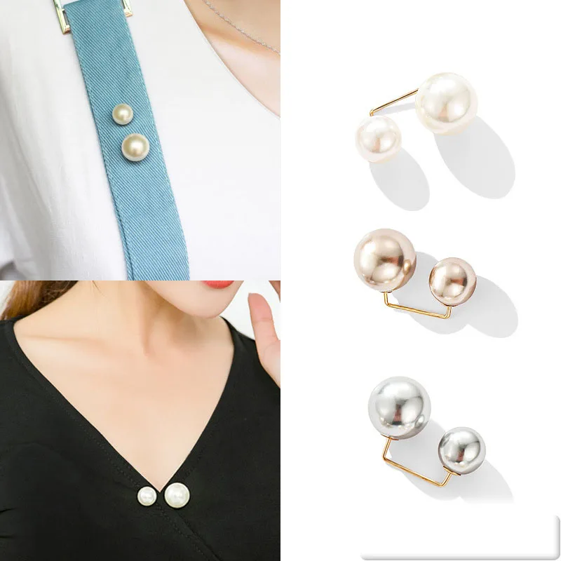 

3Pcs/Set Double Pearl Pins for Women Designer Female Brooches Clothes Accessories Simulated Pearl Knit Shirt Jewelry