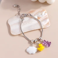 silver cute bear rainbow cherry snake chain charm bracelet bangle for women fashion brand bracelets diy jewelry gift making gift