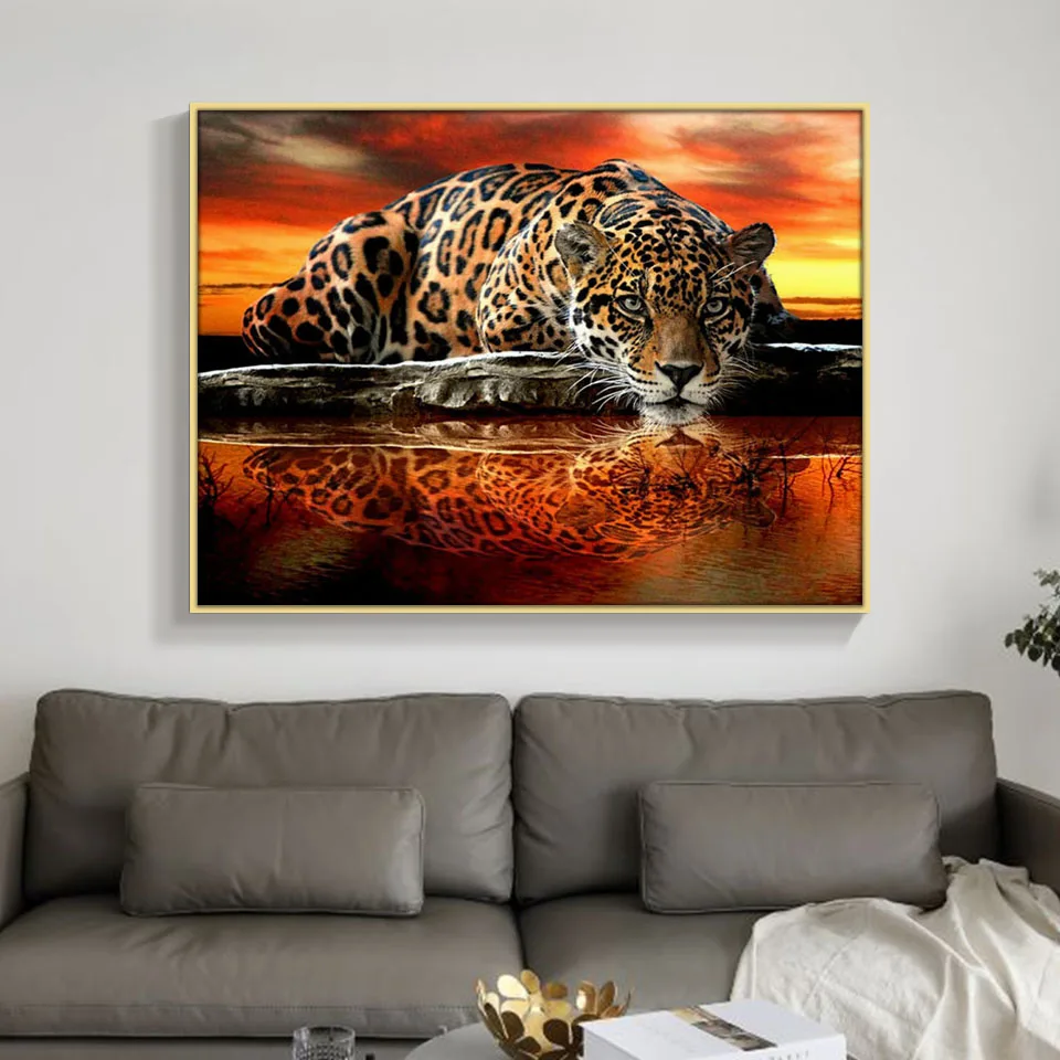 Полноразмерная 5D картина сделай сам вышивка крестиком гепард 3D круглая Алмазная