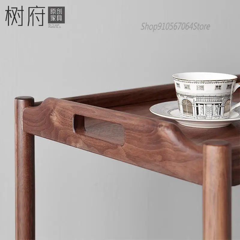 Nordic Sofa Side Table Solid Wood Black Walnut Cherry Corner Movable Living Room Trolley Coffee | Мебель