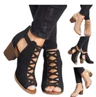 Летние Новые сетчатые сандалии с открытым носком женские туфли на высоком каблуке больших размеров обувь в римском стиле с толстой пряжкой женские туфли