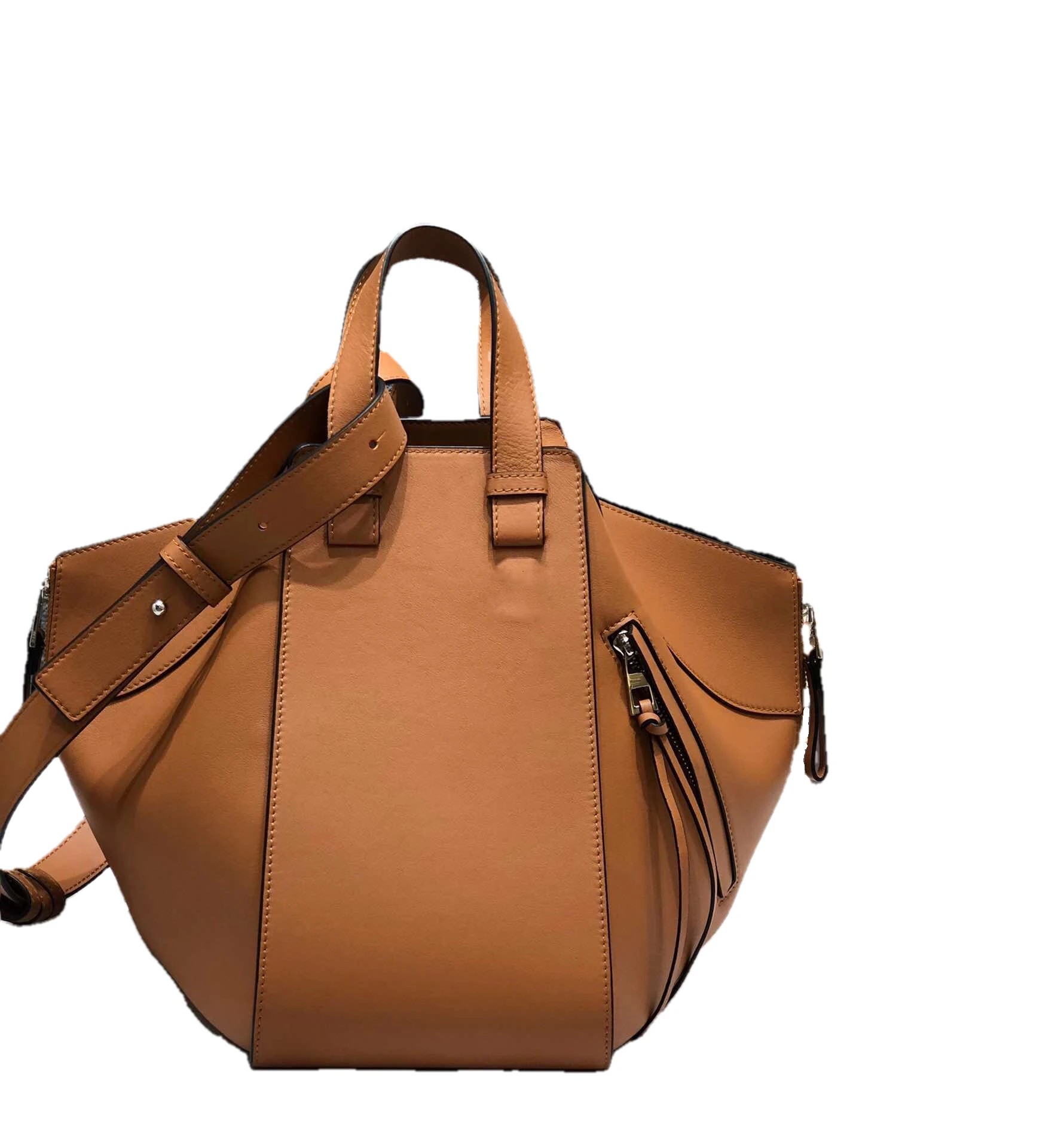 Brown Leather Tote Bag with Adjustable Detachable Shoulder Strap Hammock Genuine Leather Bag