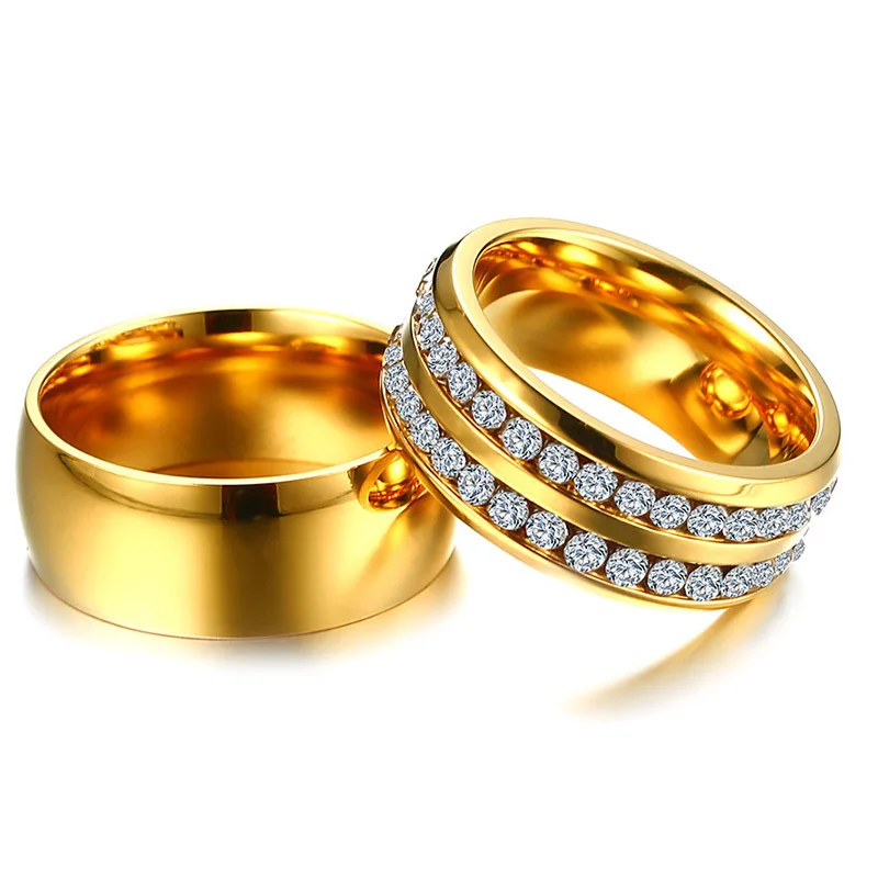 

Vnox Trendy Wedding Rings for Women Men CZ Stones Gold Color Stainless Steel Jewelry Engagement Anniversary Valentine's Day Gift