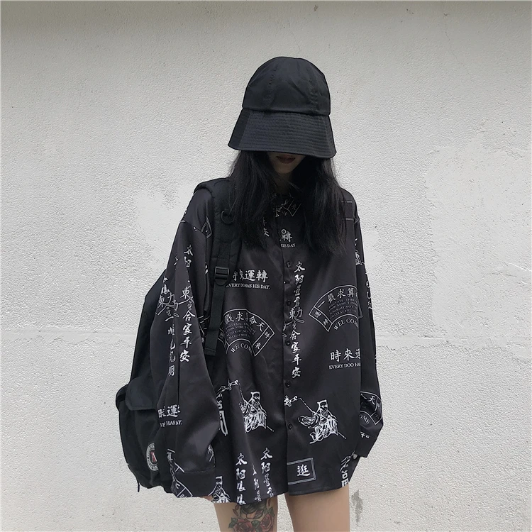 Neploe Harajuku китайская блузка с буквенным принтом свободная негабаритная уличная Футболка Топ рубашка корейский хип хоп панк блузки Blusas 55043