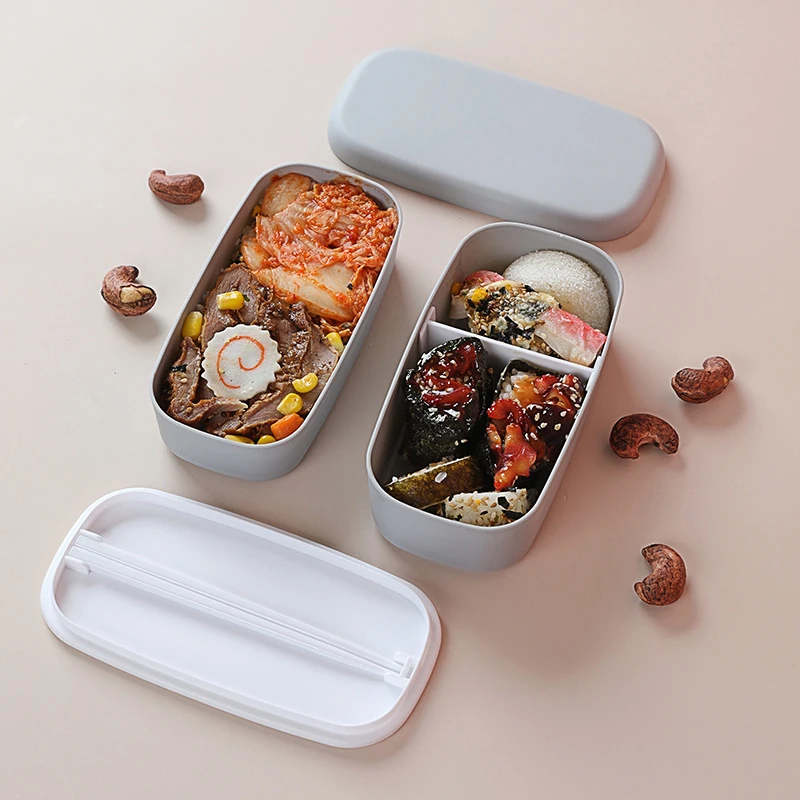 

Double-layer Lunch Box Microwave Bento Box With Compartment Chopsticks For kids Office Workers Food Storage Container Tableware