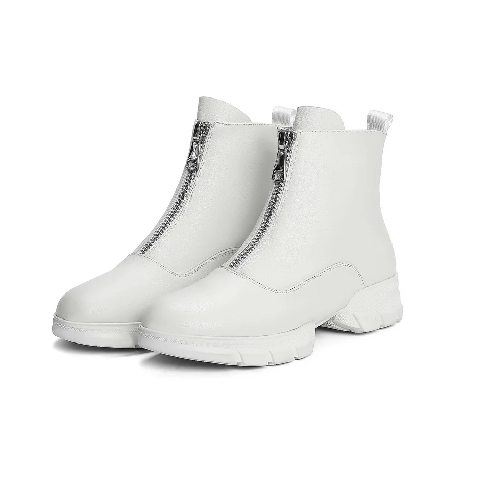 

EshtonShero Women's Female Ankle Boots Shoes Winter Genuine Leather Lace Up Shoes Round Toe Punk Winter Riding Boots Size 3-9