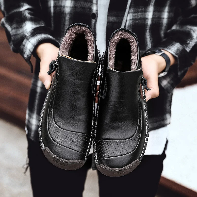 UEXIA 2019 New Fashion Men Boots High Quality Split Leather Ankle Snow Shoes Warm Fur Plush Winter Plus Size 38-48 | Обувь