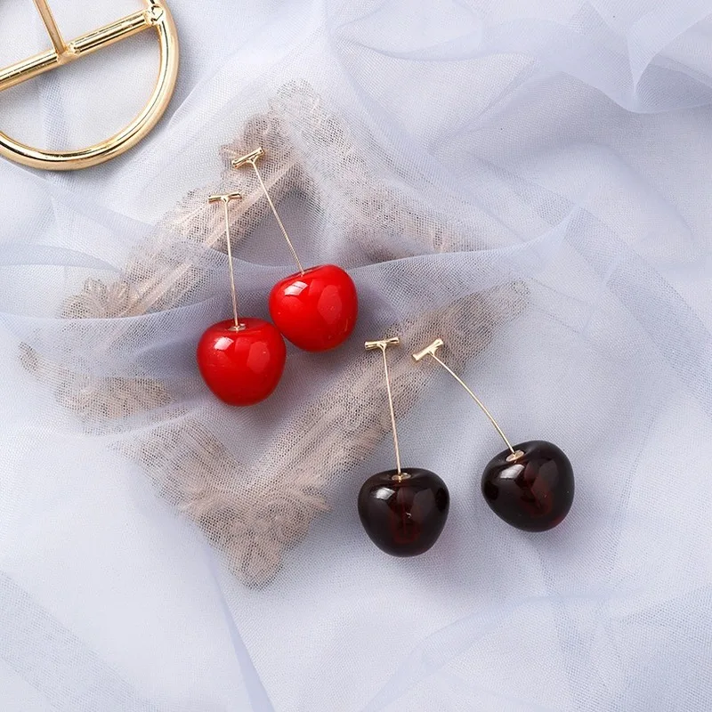 

2020 Wholesale New Japan Korean Cherry Shaped Drop Earrings for Women Sweet Girls Cute Brincos Line Pendientes Jewelry Gifts