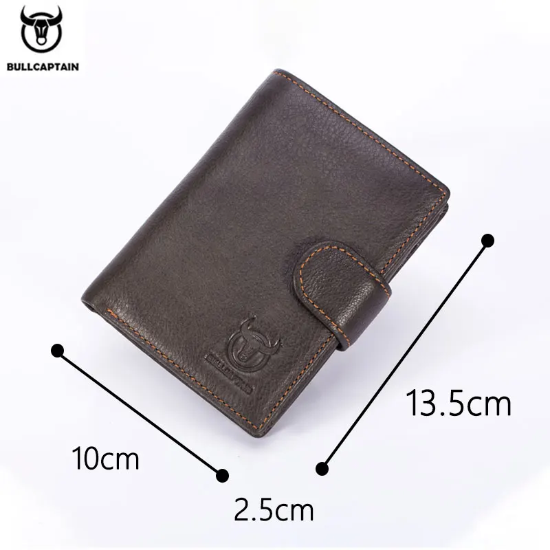 Мужской кожаный кошелек BULLCAPTAIN короткий на молнии с тремя складками и застежкой