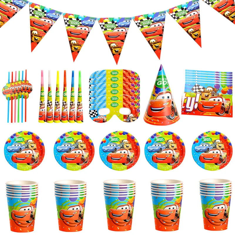 

Cartoon Dinsey Cars Theme Party Disposable Tableware Paper Cups Plates Boy Lightning McQueen Birthday Party Decoration Supplies
