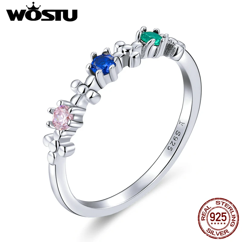 WOSTU кольцо из натуральной 925 пробы серебряное Радужное красочные розовый голубой