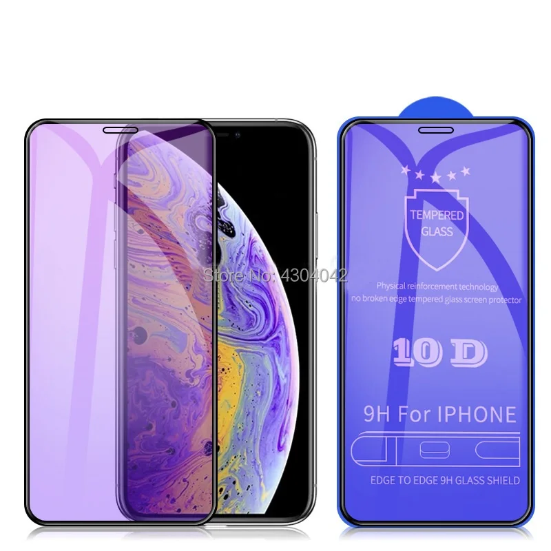

10D Anti-blue light Tempered Glass on the for Apple iphone 6 6S 7 8 10 X S XR XS Max 7plus 8plus xsmax phone screen protector 9H