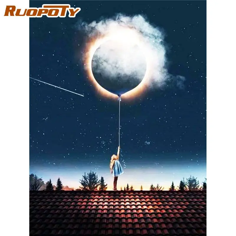 

RUOPOTY 60x75cm Diy Frame Painting By Number Sky Modern Canvas Picture By Numbers Acrylic Paint On Canvas For Home Artcraft