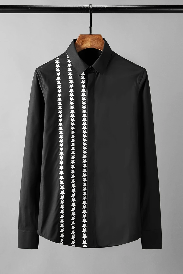 

Black Mens Shirts Luxury Long Sleeve Pentagram Casual Mens Dress Shirts Plus Size 4xl Fashion Slim Fit Man Shirts