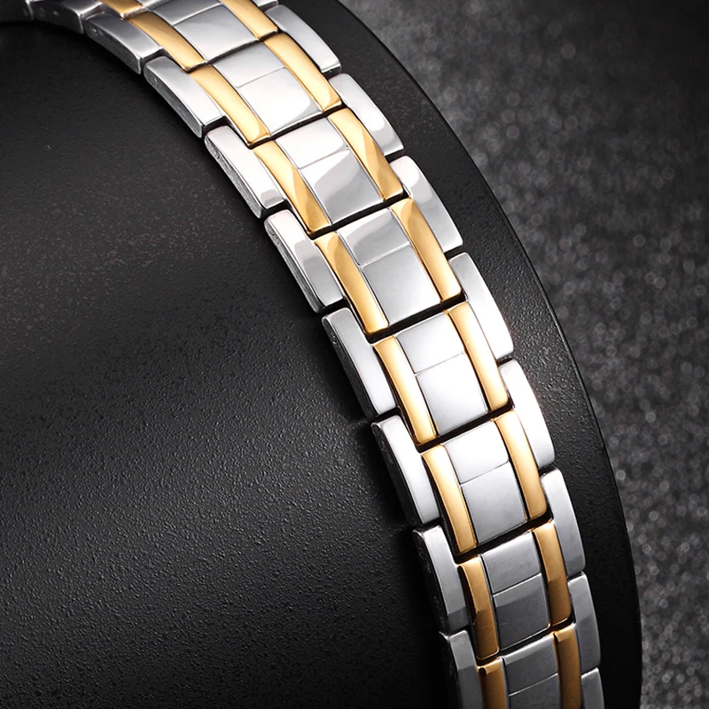 Новый Магнитный гематитовый браслет и мужской здоровья золотой Нержавеющая