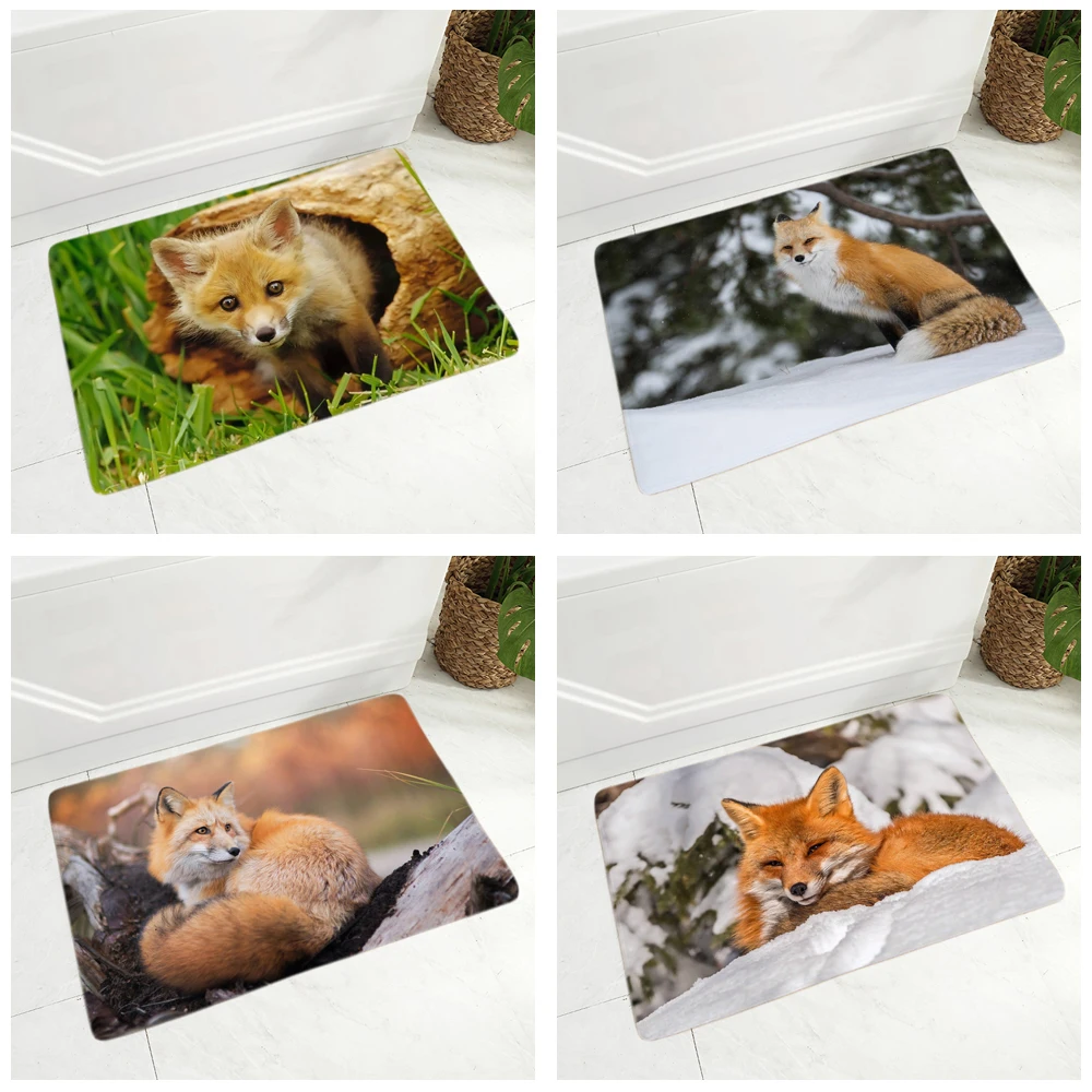 

Cute Fox Doormat Non-Slip 40x60cm Decor Lovely Wild Animal Floor Door Mat for Hallway Children Room Super Soft Flannel Rug