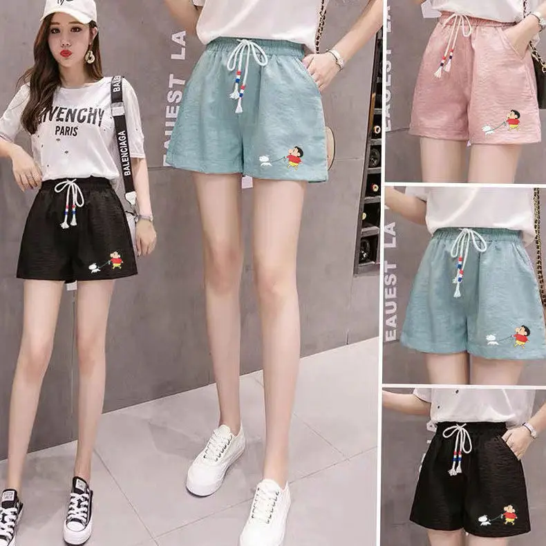 

Shorts women's summer loose 2020 new high waist wear thin A-line student sports home wide leg leisure hot pants