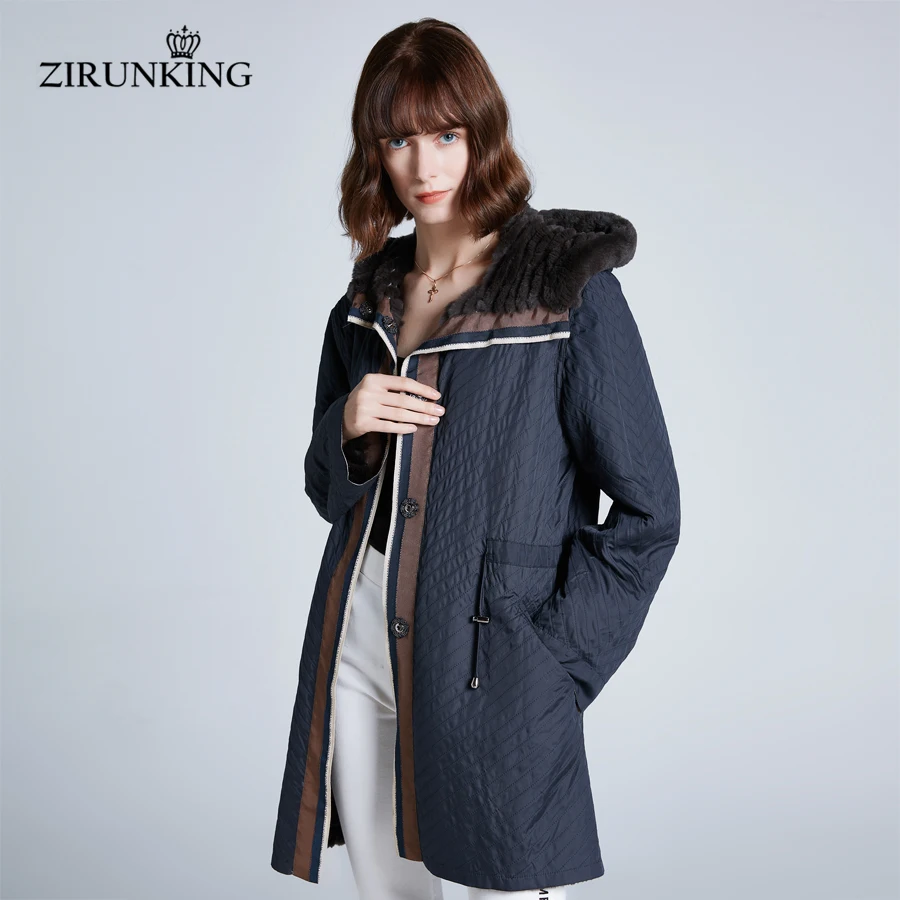 ZIRUNKING Новинка 2019 года женский Настоящий мех кролика пальто Женская двусторонняя