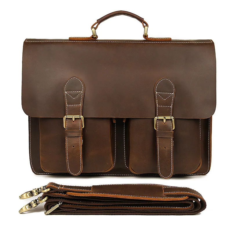 

Crazy Horsehide Genuine Leather Male Briefcase Vintage Leather Bag Men Laptop Messenger Bag Men Maletines Hombre Cuero