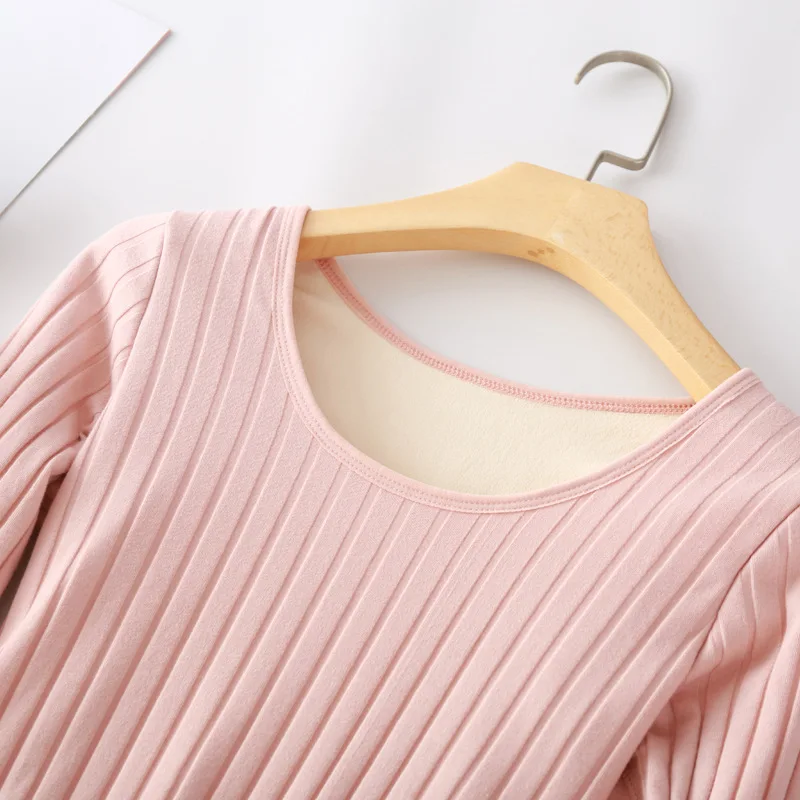 EliFashion New Velvet Thick Winter Round Neck Pit Strip Long-sleeve Bottoming Shirt Thermal Female Underwear Cold Protection Top