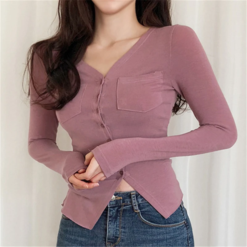 Новая весенняя Сексуальная футболка Женская эластичная в Корейском стиле