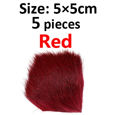 5PCS Red ICERIO 5 шт. натуральные волосы оленя для завязывания мух Сухих Мух Хоппер Caddis крылья и тела спиннинг басов жуков делая материал - Цвет: 5PCS Red