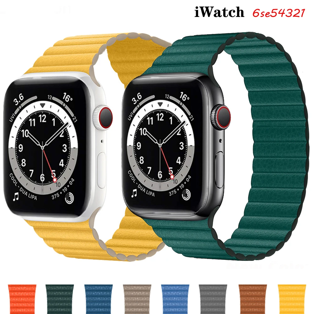 

Ремешок из натуральной кожи для Apple watch Band 44 мм 40 мм, магнитный кожаный браслет для iWatch Band 42 мм 38 мм, Apple watch Series 5 6 SE 4 3