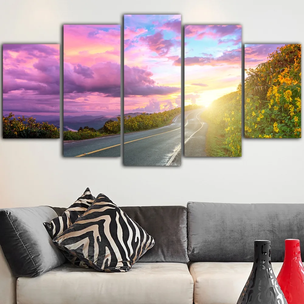 

Modular Poster Modern Highway HD Printed Wall Art Canvas Sunset Glow Picture Paintings Beautiful Scenery Home Decor Living Room