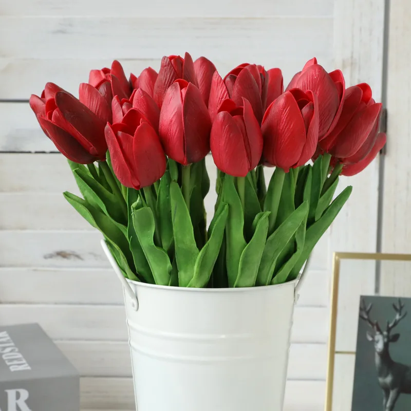 

5Pcs Tulip Artificial Flower Colorful PU Real Touch Fake Tulips Latex Flowers Bouquet Wedding Garden Decor for Home Decoration