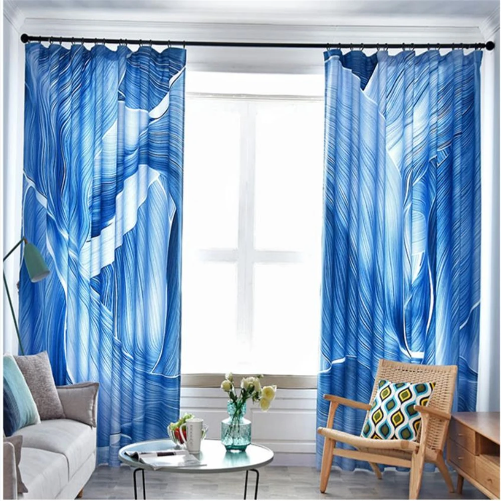 Синие затемненные занавески персонализированные линии спальня гостиная эркер