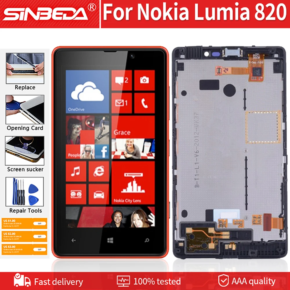 Сенсорный ЖК экран 4 3 дюйма для NOKIA Lumia 820 с рамкой дигитайзер 820|Экраны мобильных
