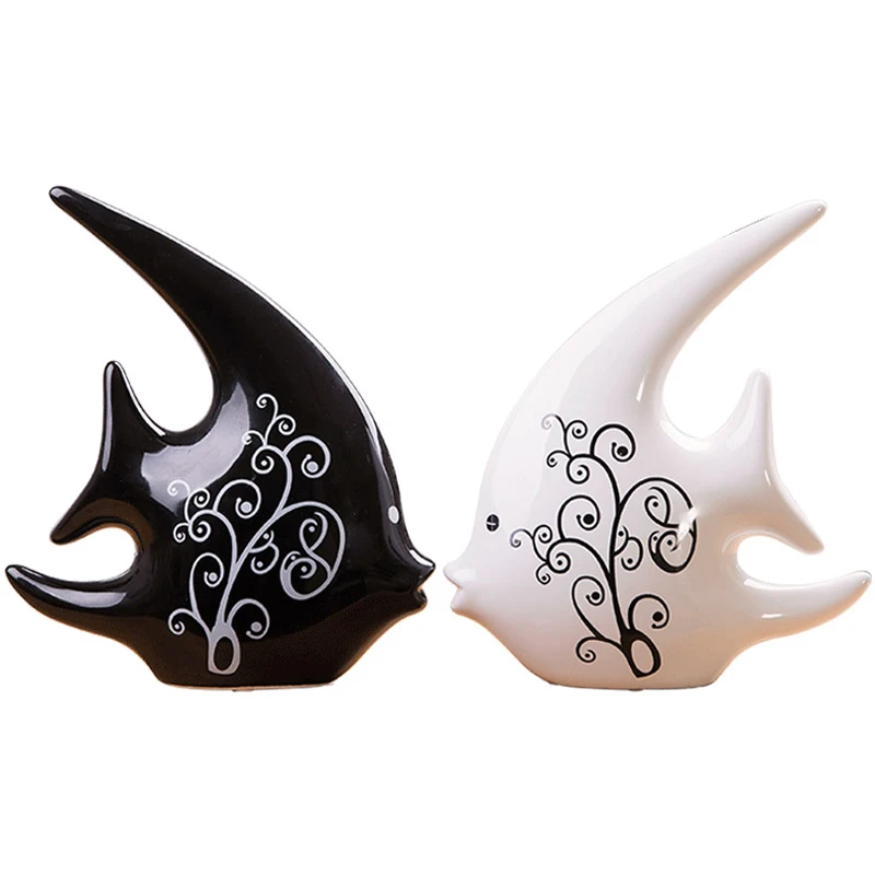 

Creative Gift Ceramics Modern Black-and-white Couples Kiss Fish Home Decoration Accessories