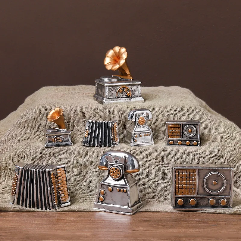 

Retro Mini Telephone Gramophone Radio Accordion Model Antique Imitation Nostalgia Wireless Ornament Craft Bar Home Decor Gift