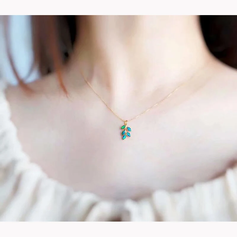 

AINUOSHI 18K Gold Marquise Cut 0.13CTTW Natural Opal Leaf Shape Cute Pendant Necklace for Women Anniversary Jewelry Gift 18''