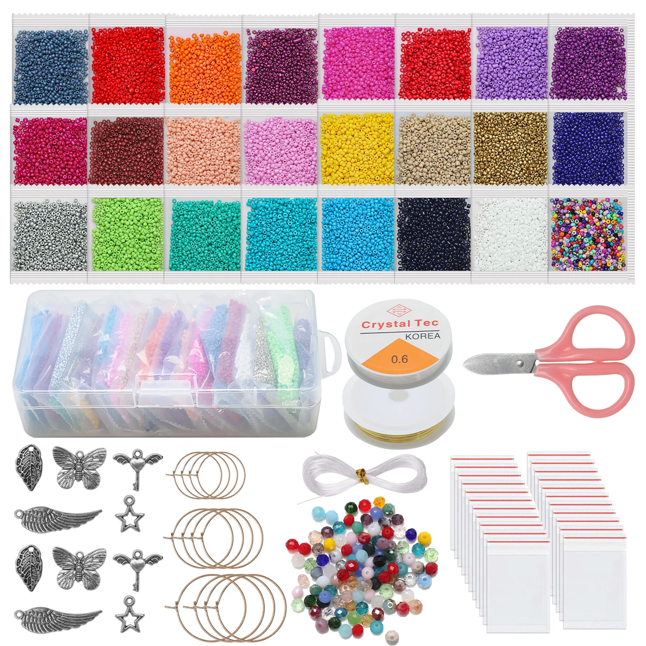 

24000Pcs 11/0 Glass Seed Beads Bulk 24 Color 2mm Small Craft Beads Hoop Earrings for Women DIY Making Bracelet Necklace Jewelry