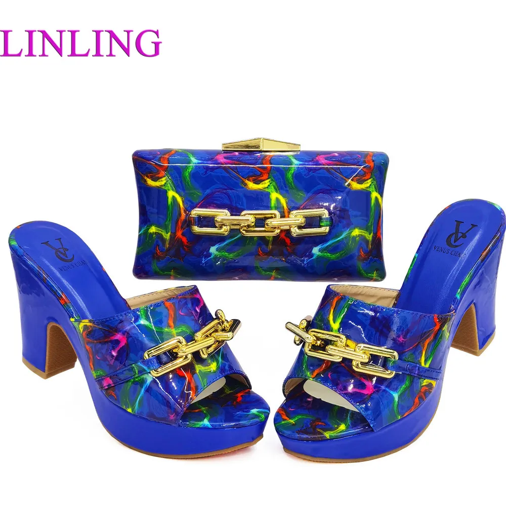 

Italian design New Arrival Nigerian Women Party Shoe Matching Bag Set New come Blue Color Ladies Shoe and Bag Set for Party