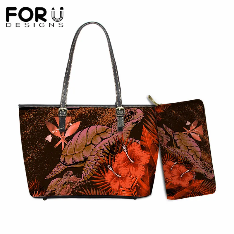 

Роскошная женская дизайнерская сумочка FORUDESIGNS, полинезийская кожаная сумка на плечо с черепахой из гавайской гибискуса для женщин, новый тр...