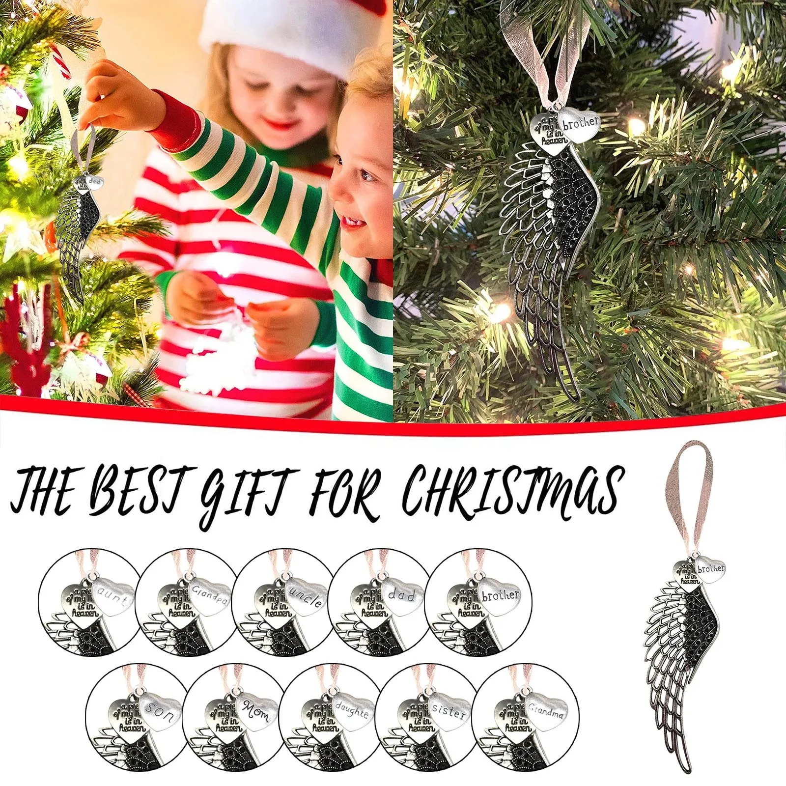 

1pc Feather Heart Shape - A Piece Of My Heart Is In Heave Memorial Ornament Christmas Ornament Christmas Tree Decor Xmas Navidad