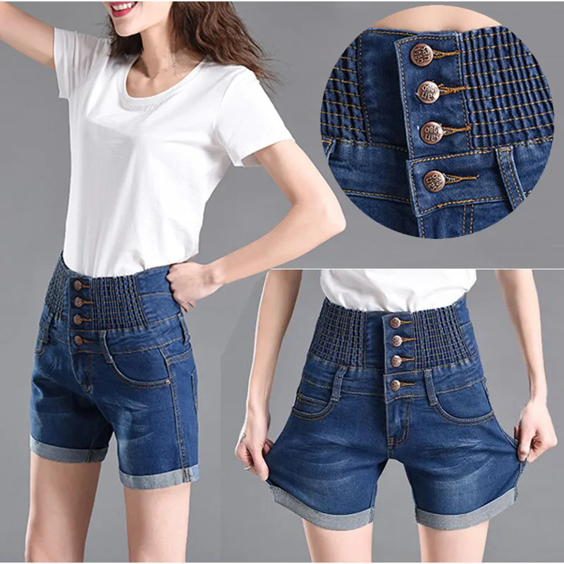 Женские джинсовые шорты размера плюс с высокой эластичной талией повседневные 3XL