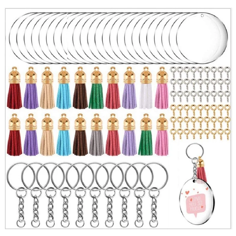 

Keychain Making Kit, Keychain Rings for Craft, Acrylic Keychain Blanks and Colorful Tassel Pendants for DIY Projects