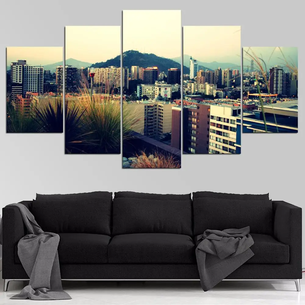 HD Canvas Printed Painting 5 Piece Wall Art Santiago Centro Atardecer Home Decor Poster Picture For Living Room | Дом и сад